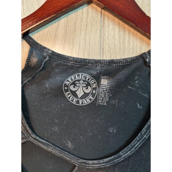 Affliction Live Fast American Customs T-Shirt Women's Size Medium Ripped Studded - Picture 4 of 6